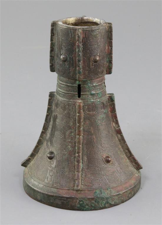 The base section of a Chinese archaic bronze ritual wine vessel, Gu, Shang dynasty, 13th century B.C., 13.5cm high